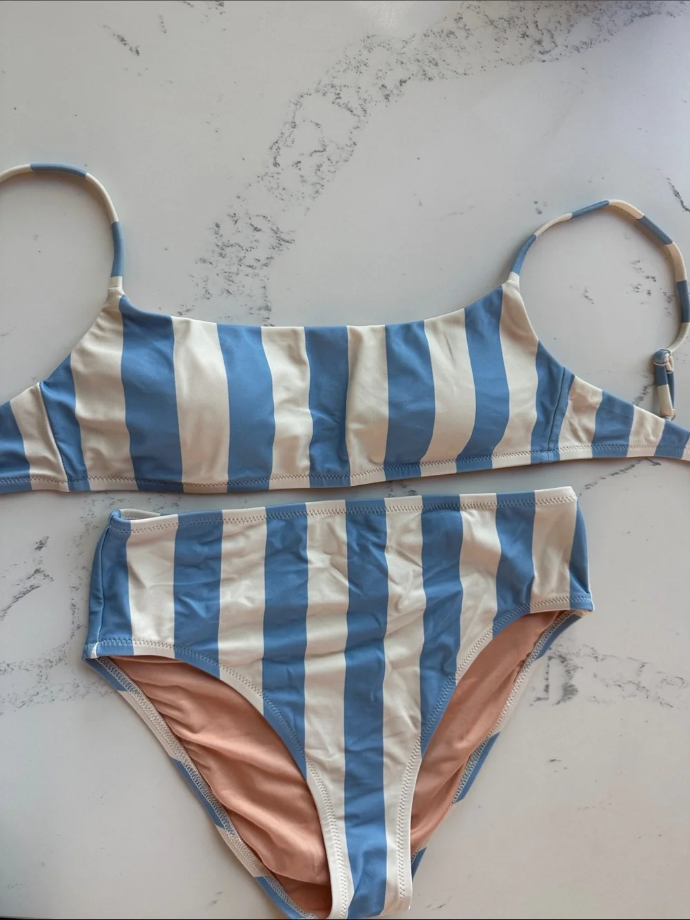 J Crew Blue White Fairfax Stripe Bikini Top & High-rise bottoms Size Small